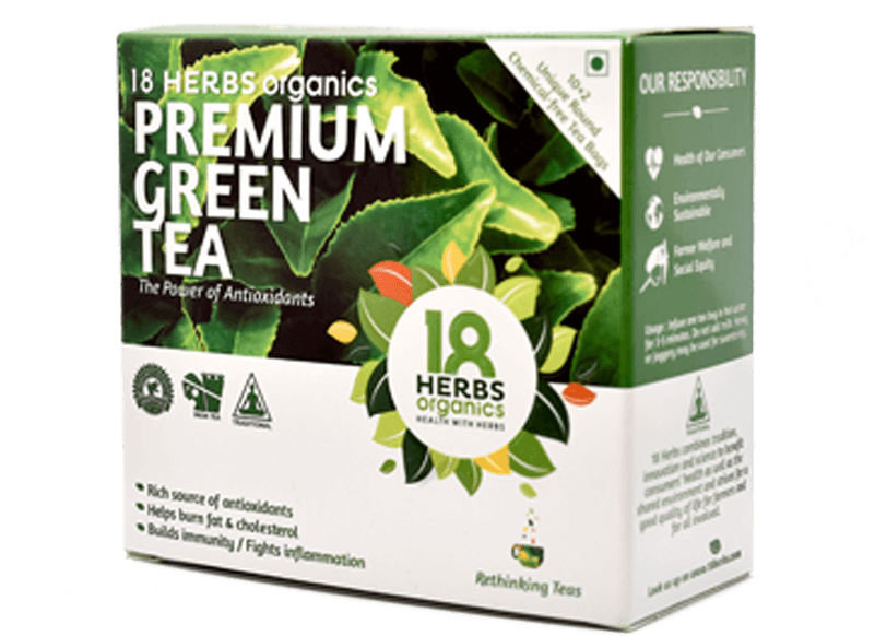 18 Herbs Organics Premium Green Tea Box