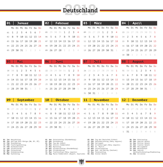 2018 Red Black Calendar