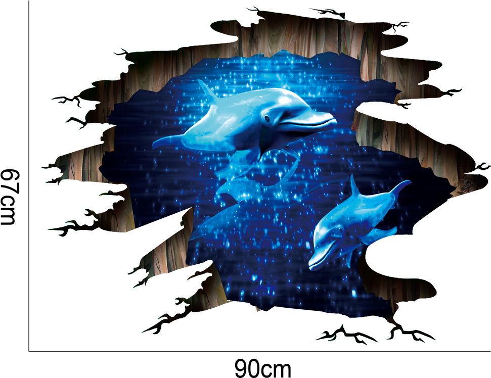 3 D Dolphinsin Space Wall Decal