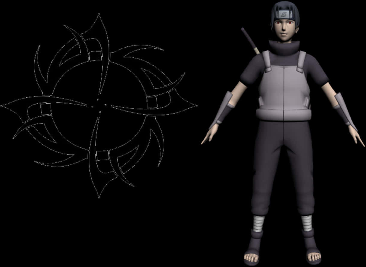 3 D Modelof Anime Ninjawith Symbol