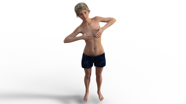 3 D Rendered Blonde Female Figure Covering Chest