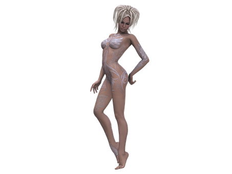 3 D Rendered Female Figurewith Body Art