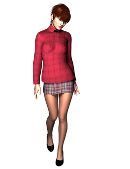 3 D Rendered Redhead Womanin Sweaterand Skirt