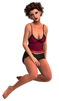 3 D Rendered Woman Sittingin Lingerie