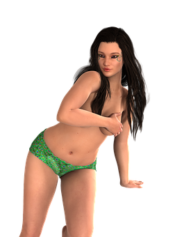 3 D Rendered Womanin Green Bikini Bottoms