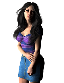 3 D Rendered Womanin Purple Topand Blue Skirt