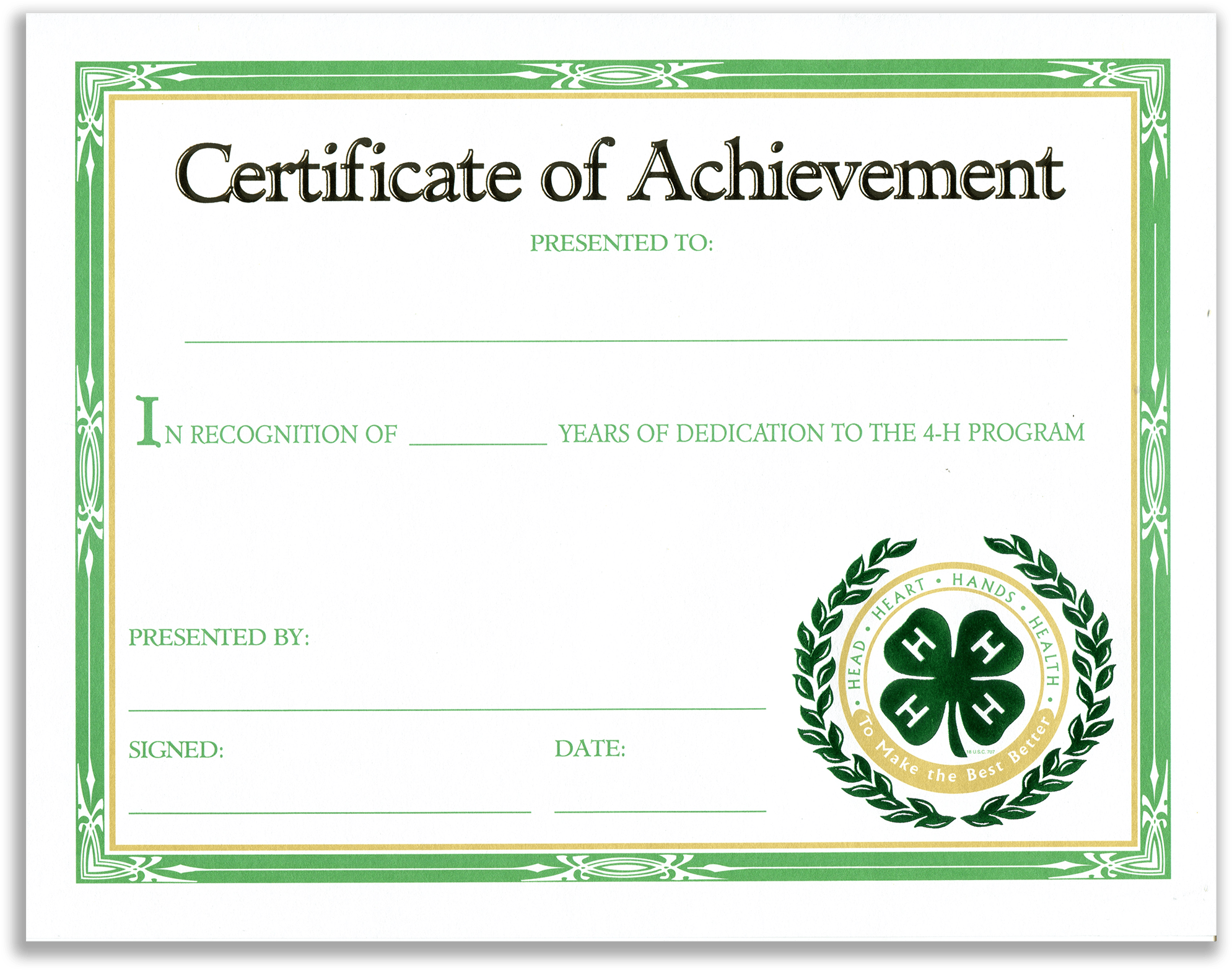 4 H Program Certificateof Achievement