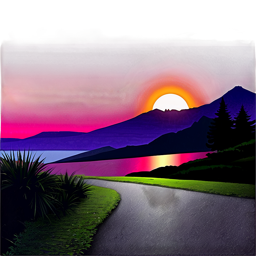 80s Style Sunset Landscape Png 06252024