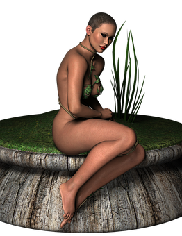 A Woman Sitting On A Stump