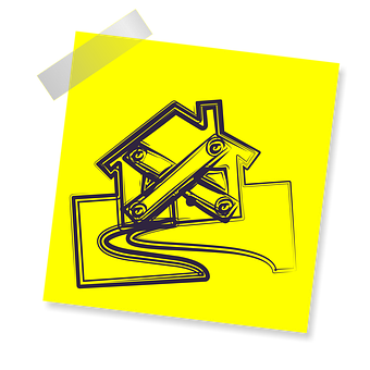 Abstract House Drawingon Yellow Sticky Note