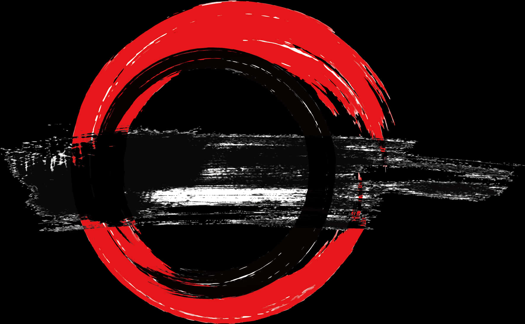 Abstract Red Circle Brush Strokeon Black