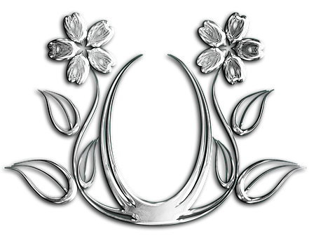 Abstract Silver Flowers Black Background