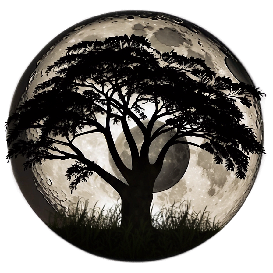 Acacia Tree Full Moon Night Png 13