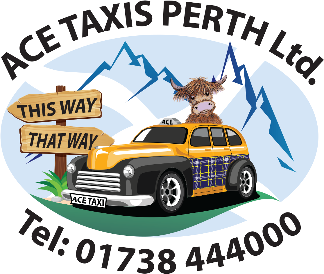 Ace Taxis Perth Scotland Highland Cow Graphic