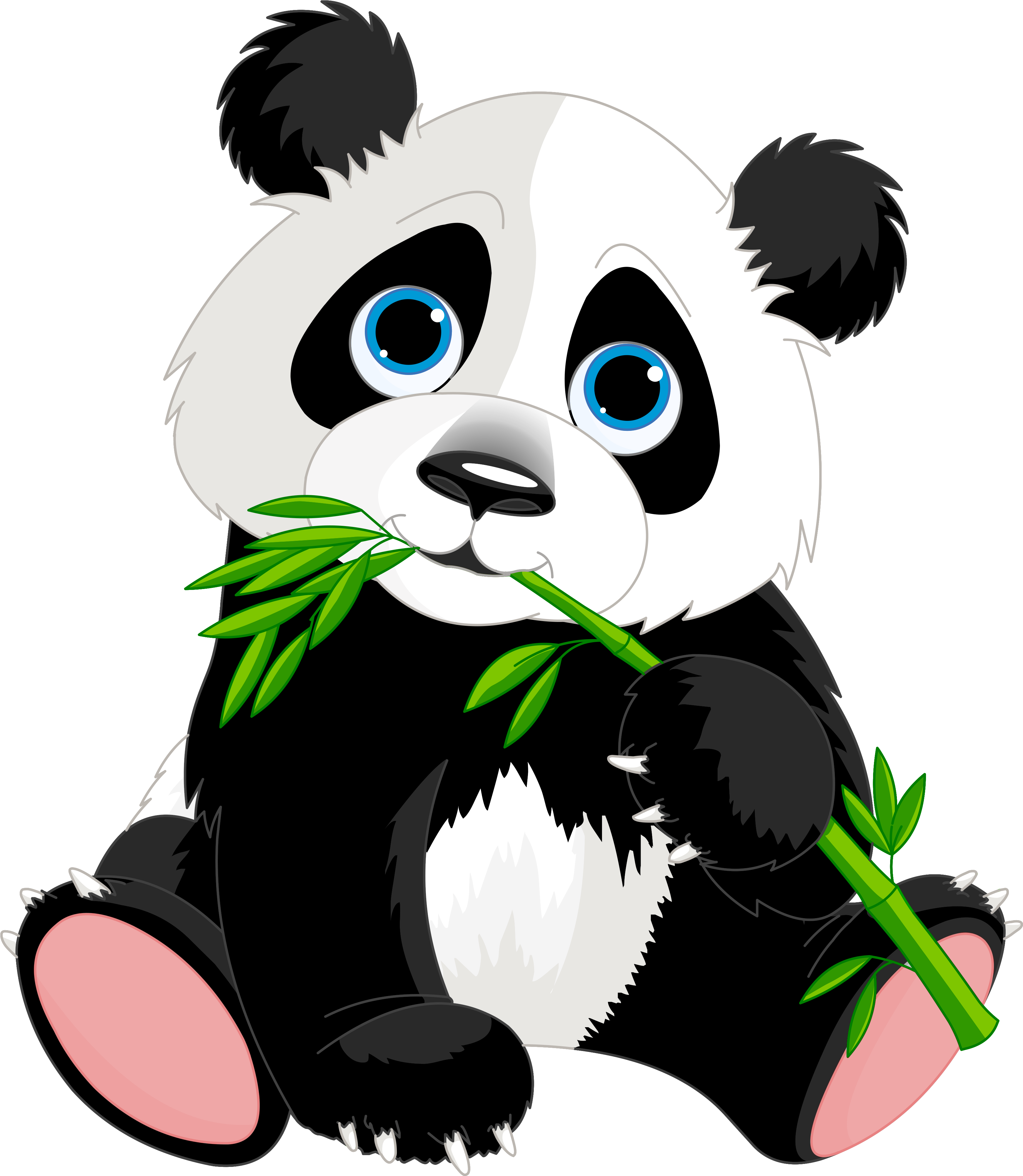 Adorable Cartoon Panda Eating Bamboo
