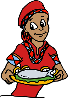 African Chef Cartoon Fish Dish