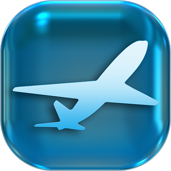 Airplane Icon Blue Glossy Button