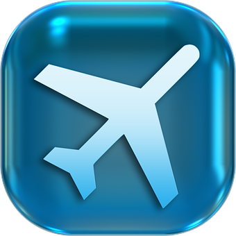 Airplane Icon Glossy Blue Button