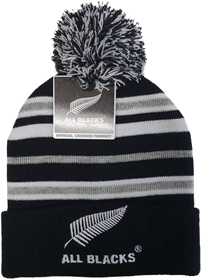 All Blacks Striped Beaniewith Pom Pom