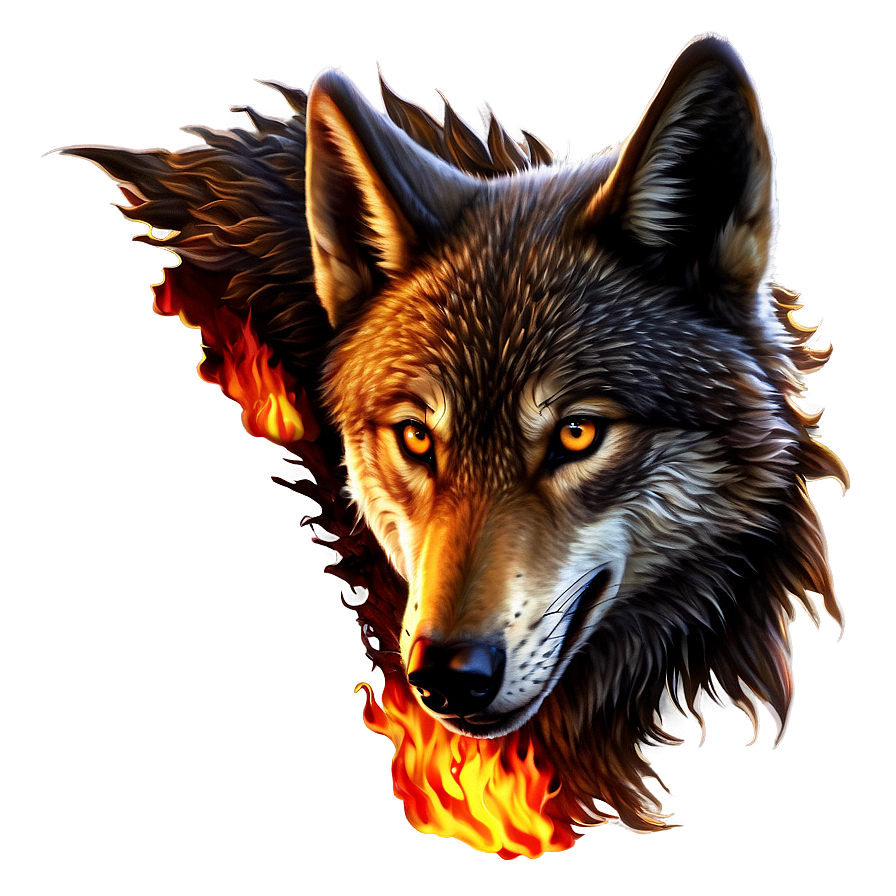 Alpha Wolf In Flames Png Mpe