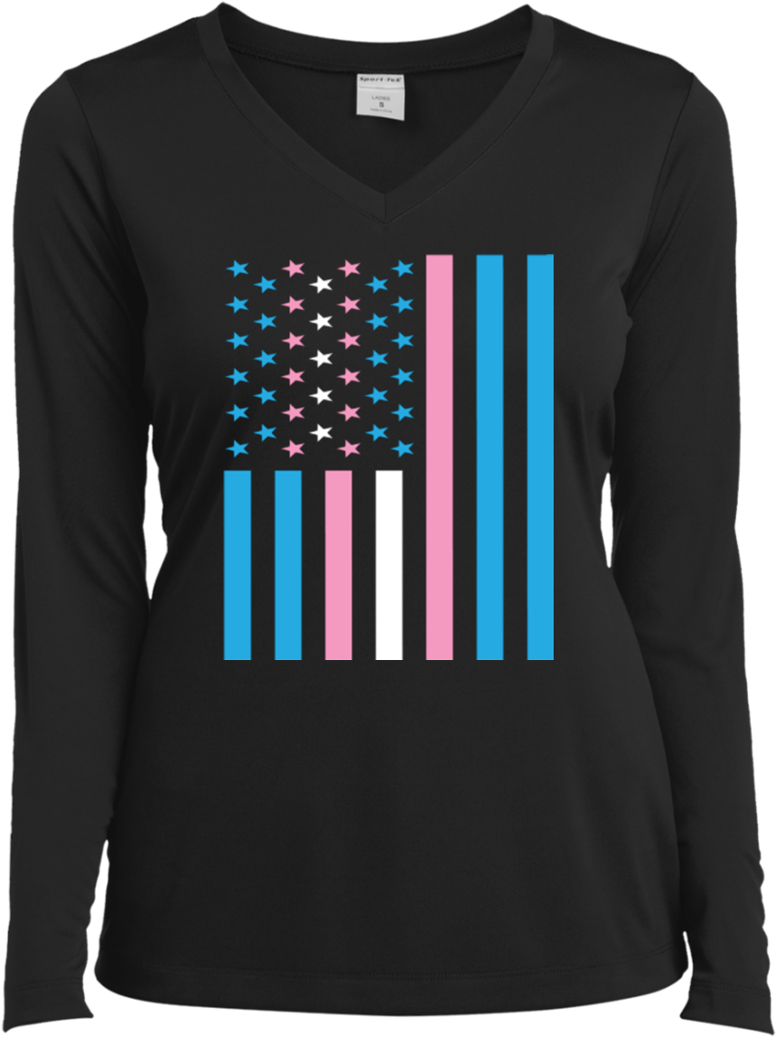 American Flag Barcode Design Black Long Sleeve T Shirt