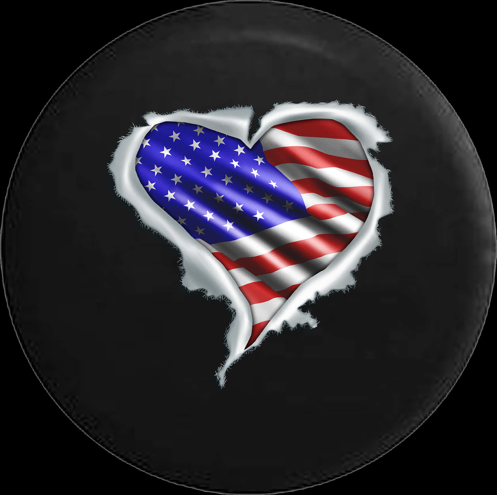 American Flag Heart Torn Through Dark Background