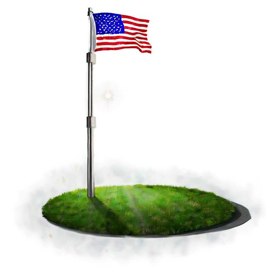 American Flag On Pole With Spotlight Png 64