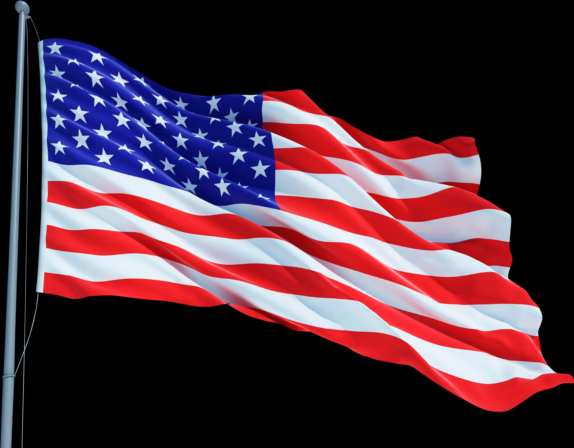 American Flag Waving Against Black Background