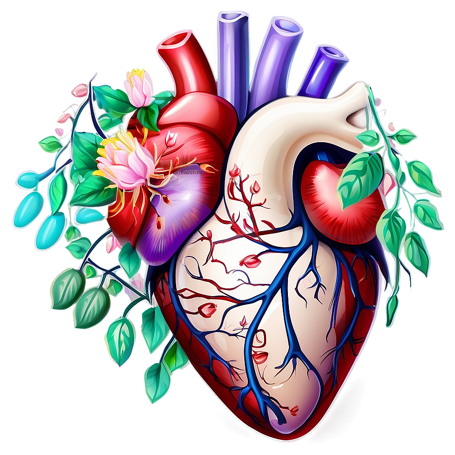 Anatomical Heart With Flowers And Vines Png 61