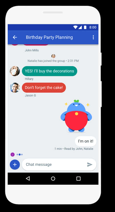 Android Chat App Birthday Party Planning