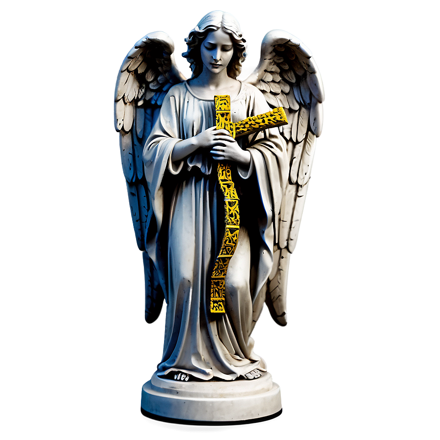 Angel Holding Cross Statue Png Qps64