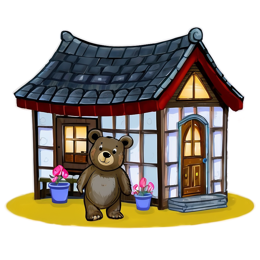 Animated Bear And Child Cottage Png Unu