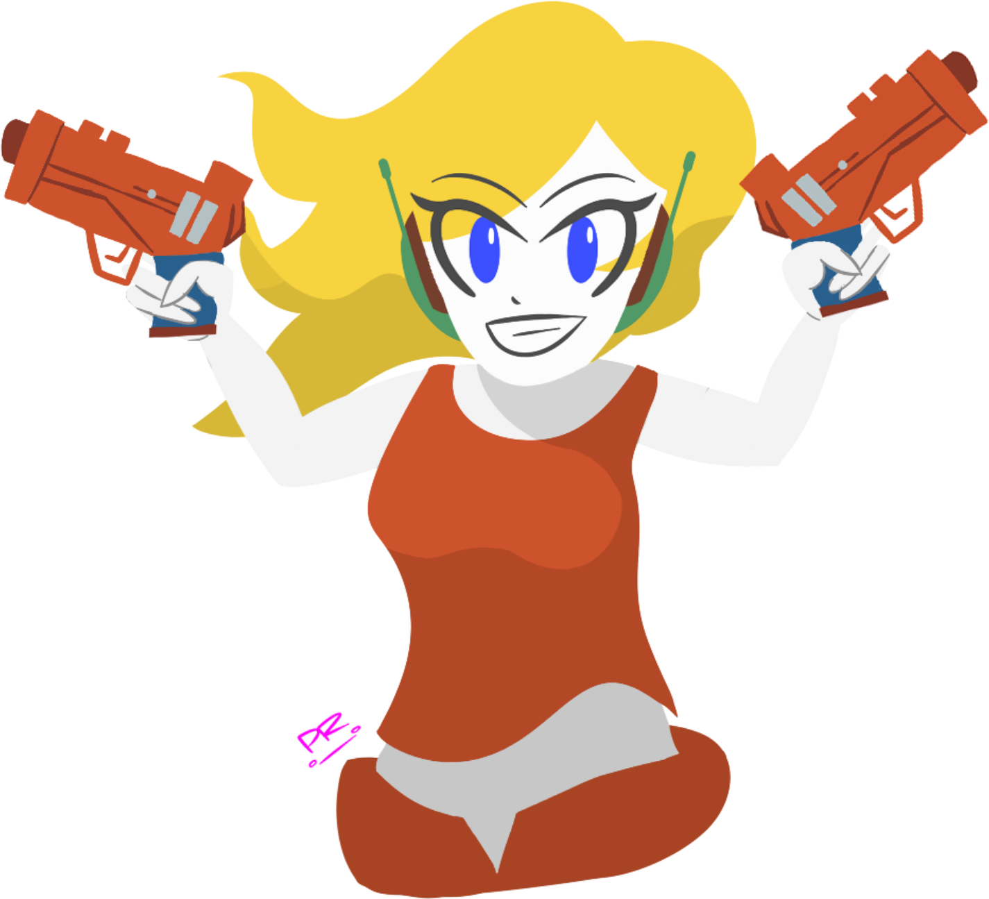 Animated Blonde Heroine Dual Pistols