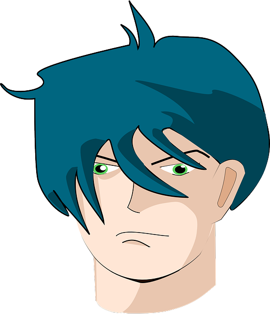 Animated Blue Hair Male Character