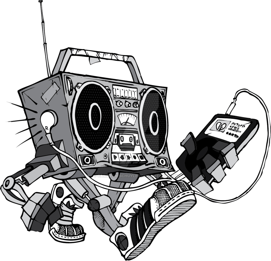 Animated Boombox Robot Listening Music