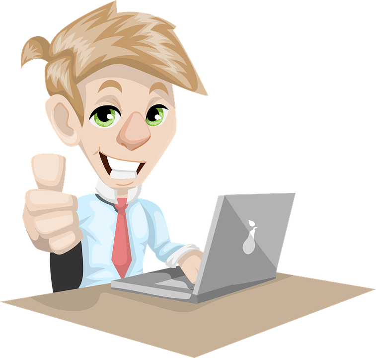 Animated Businessman Thumbs Up Laptop