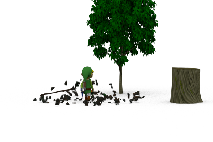 Animated Character Chopping Tree
