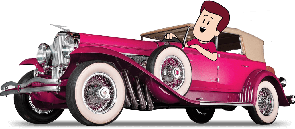 Animated Character Driving Vintage Car