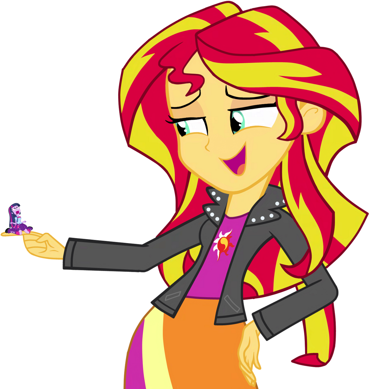 Animated Character Holding Tiny Figure_ Sunset Shimmer