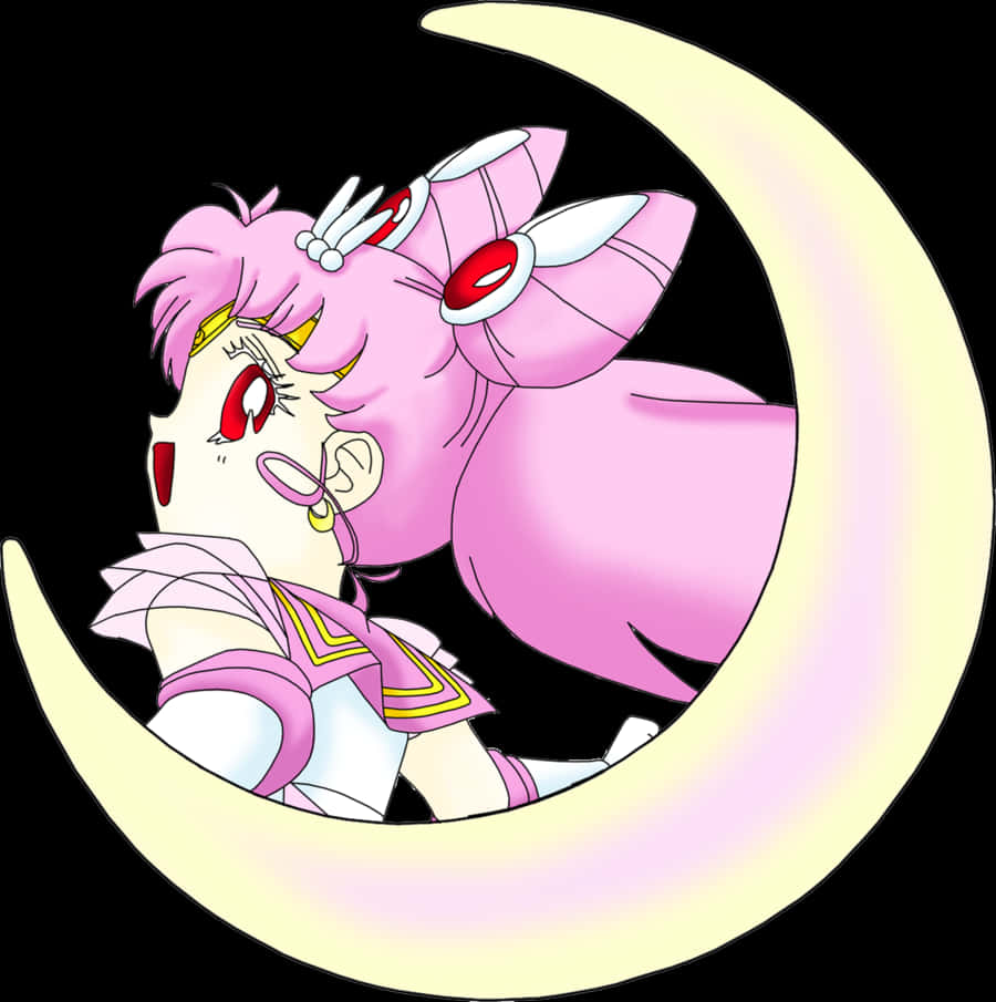 Animated Character On Crescent Moon