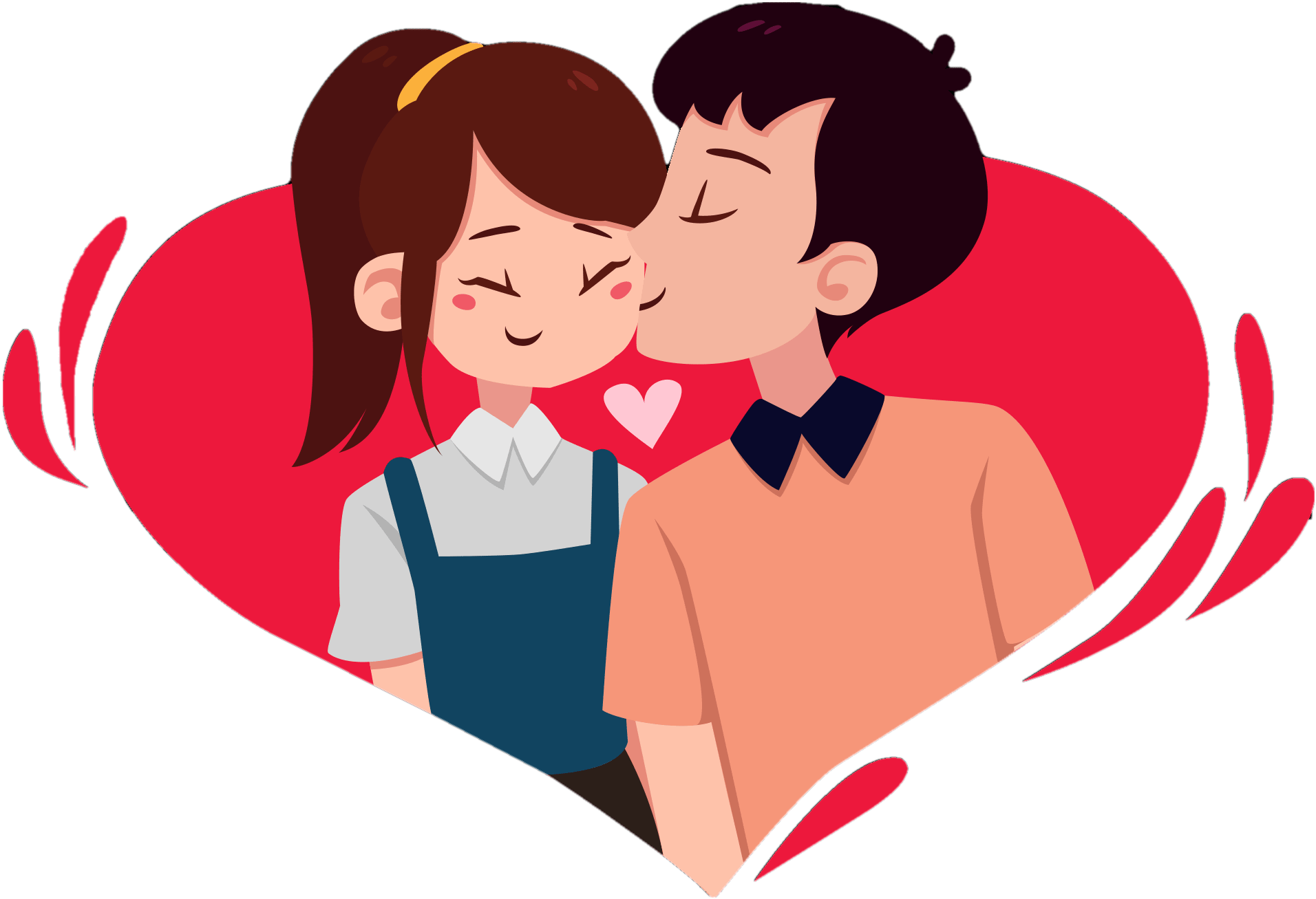 Animated Couple Kissing With Heart Background