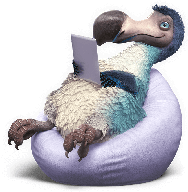 Animated Dodo Bird Using Laptop