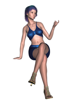 Animated Female Character Blue Sportswear