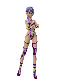 Animated Female Character Purple Outfit