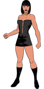 Animated Female Characterin Black Dress