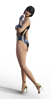 Animated Female Characterin Blue Bodysuit
