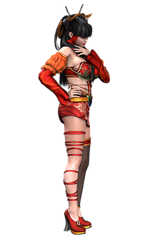 Animated Female Warriorin Red Attire