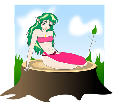 Animated Forest Elf Sittingon Tree Stump