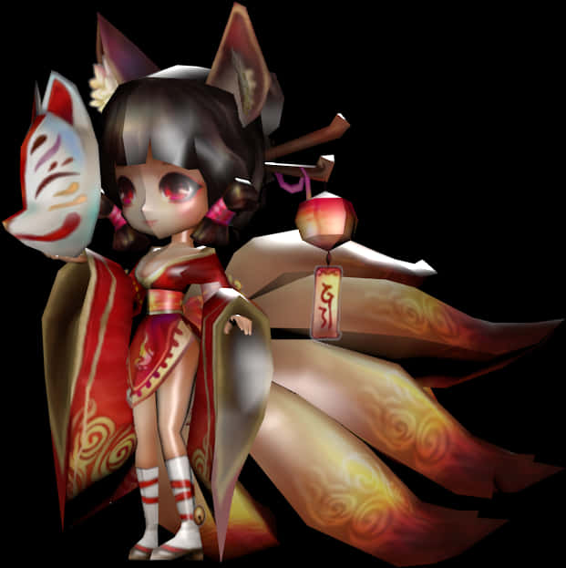 Animated Fox Spiritin Traditional Attire