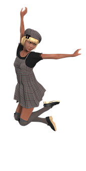 Animated Girl Dancingin Plaid Dress